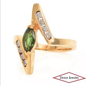 Vintage SOLID 14k Yellow Gold Diamond Chrome Diopside Wave Ring 5